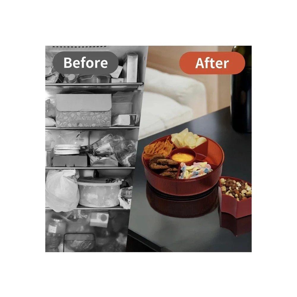 HOUSIO Snackle Box Container, Round‎ Divided Serving Tray with lid 6parts (Red)